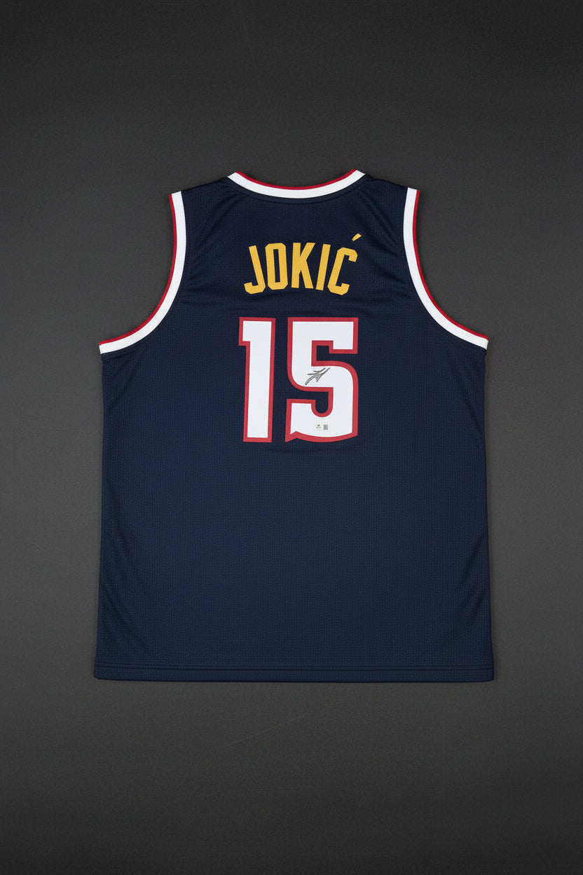 Nikola Jokic Signed Denver Navy Basketball Jersey (JSA)