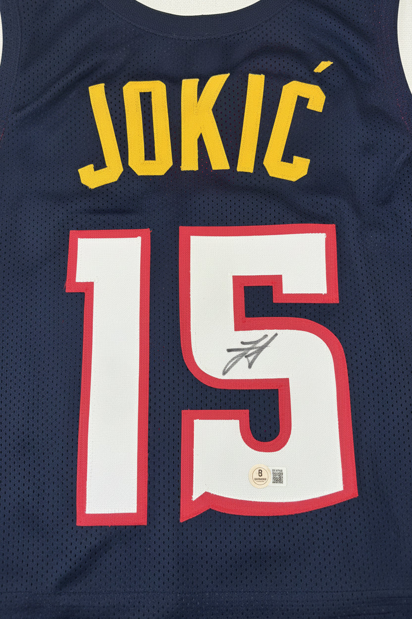 Nikola Jokic Signed Denver Navy Basketball Jersey (JSA)