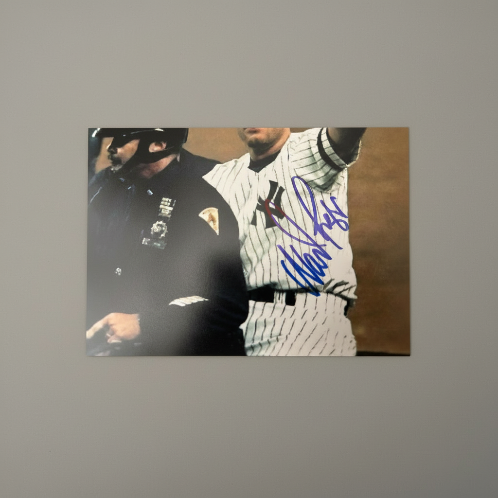Wade Boggs signature close-up on NY Yankees pinstripe jersey